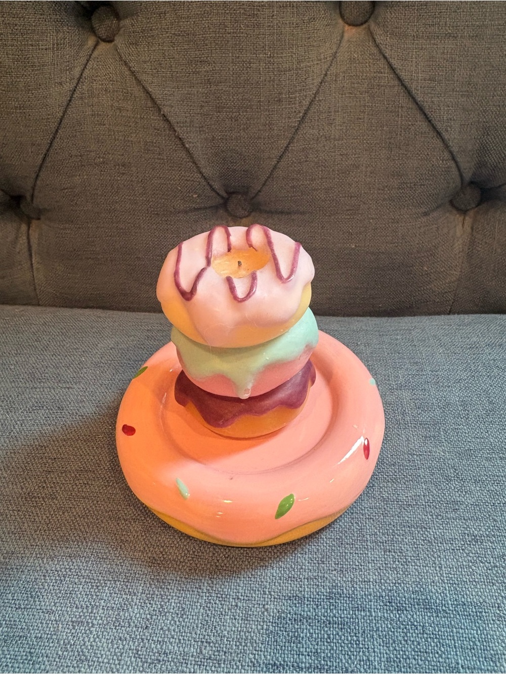 Colorful Donut Stack Decorative Accent Candle and Tray - Pink
